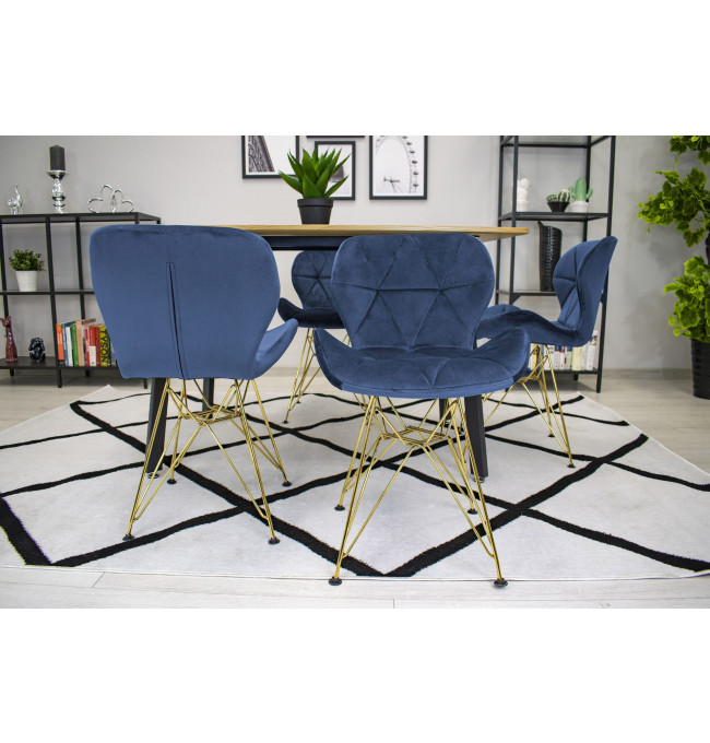 Set troch jedálenských stoličiek NEST zamat modré (nohy zlaté) (3ks)