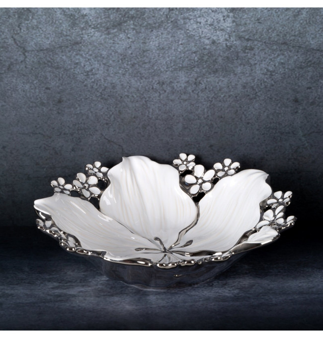 Dekorativní miska SIENA 01 bílá / stříbrná