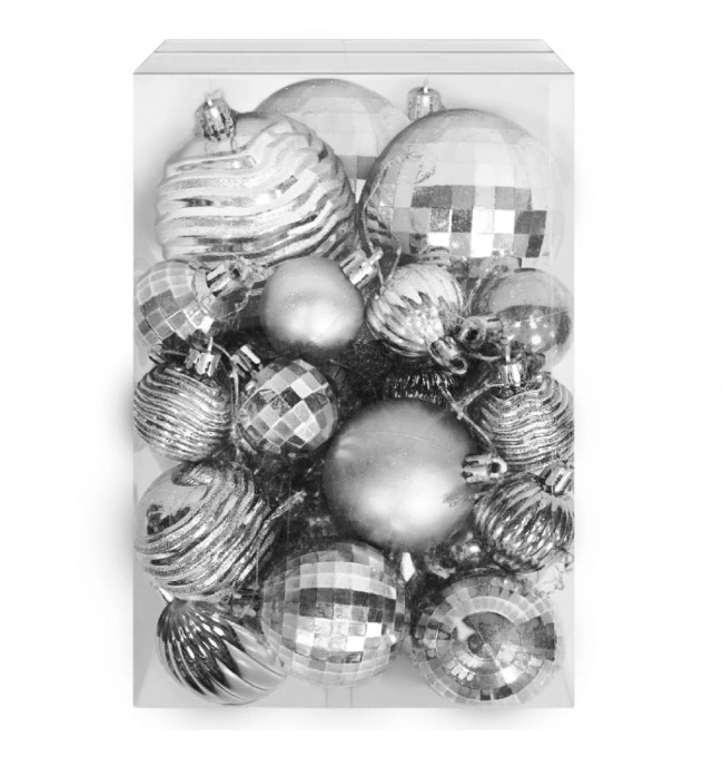 Vánoční kuličky - stříbrné KL-21X08 (36ks)