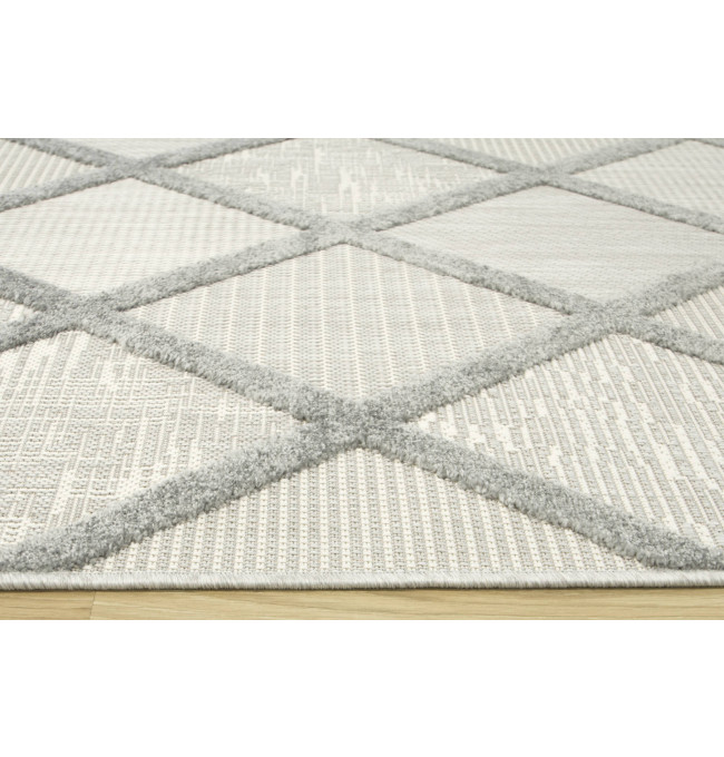 Šňůrkový koberec Stella D413A Romby šedý / stříbrný / krémový
