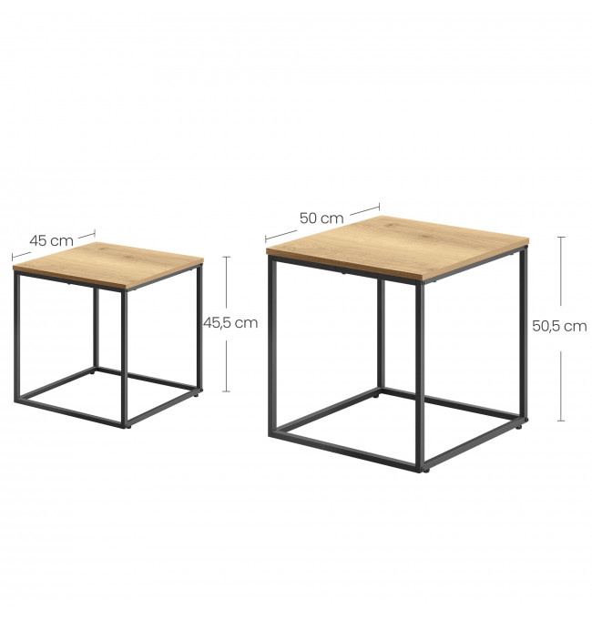 Set dvou čtvercových konferenčních stolků - dubové (černé nohy)