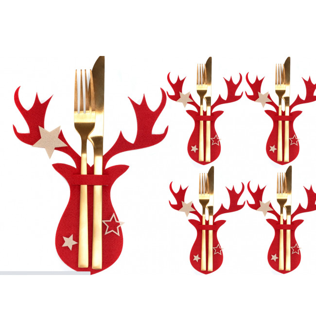 Vánoční obal na příbory - 311377 červený jelen 