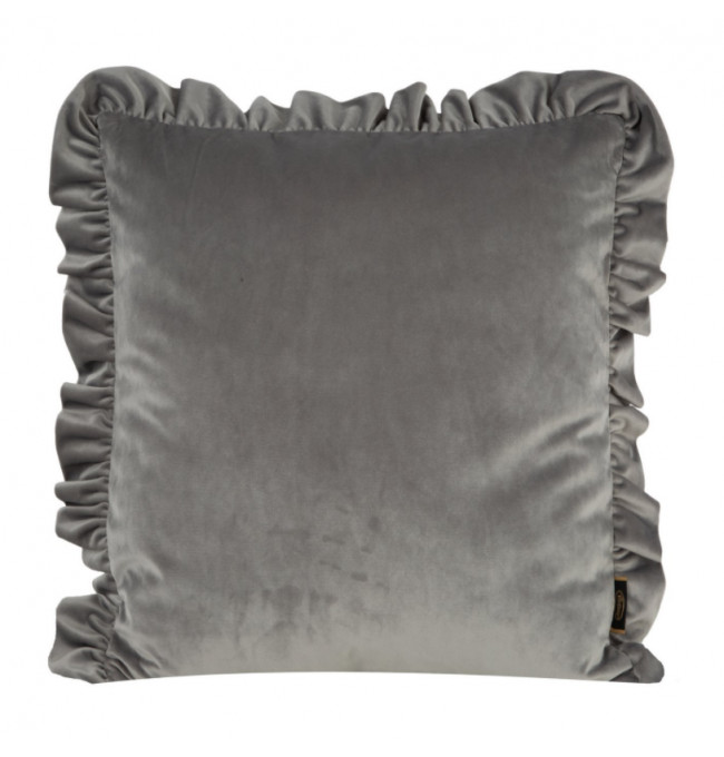 Sametový povlak na polštář zdobený na okrajích volány - stříbrný