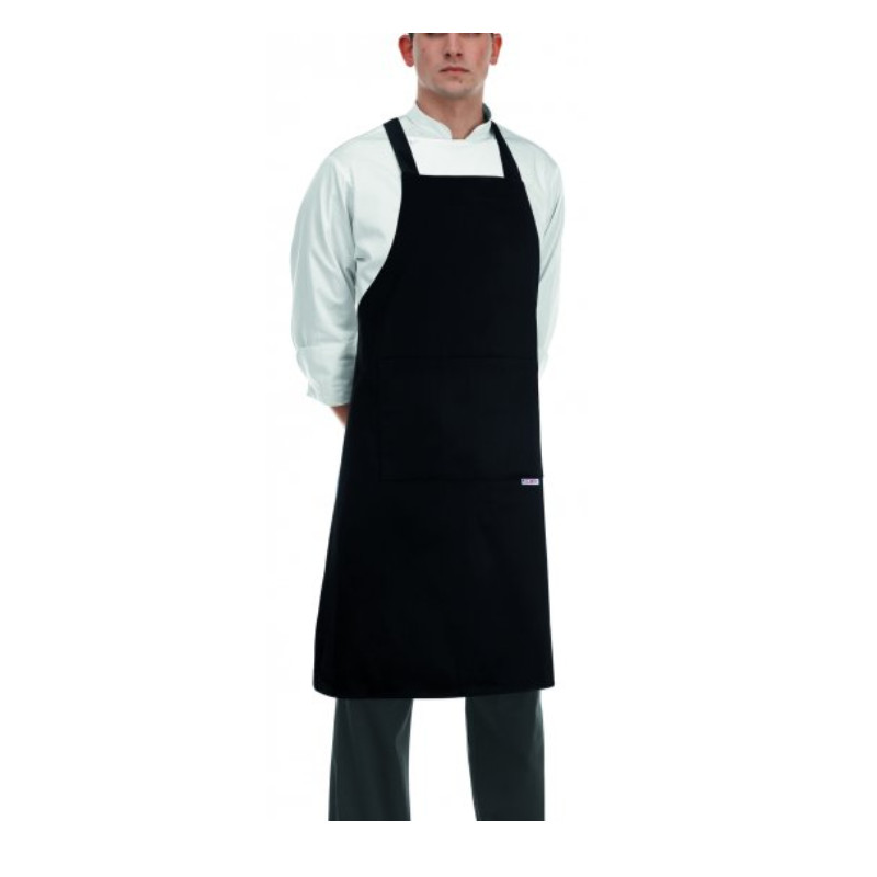 Kuchařská zástěra EGOchef ke krku s kapsou - Černá 85x90 ​​cm