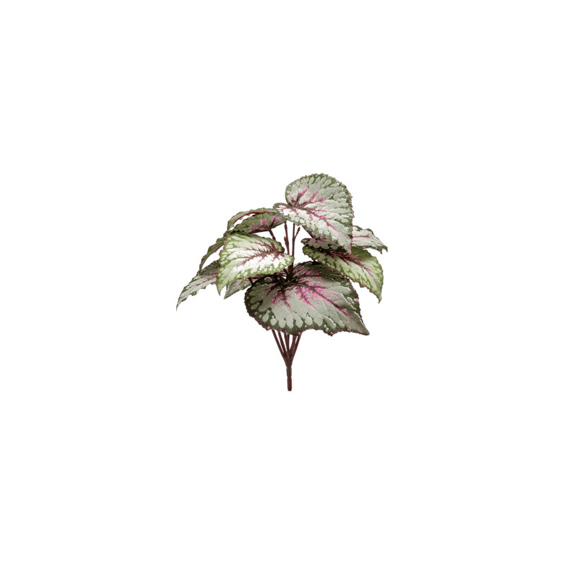 Umelá rastlina Begonia leaves bush grey-pink 25x25 cm