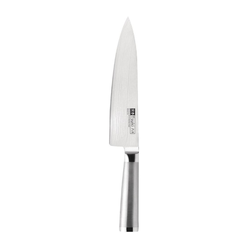 Tsuki kuchársky nôž z damaškovej ocele 20,5 cm - kovová rukoväť