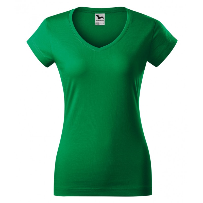 Dámske tričko FIT s výstrihom do V - zelené
