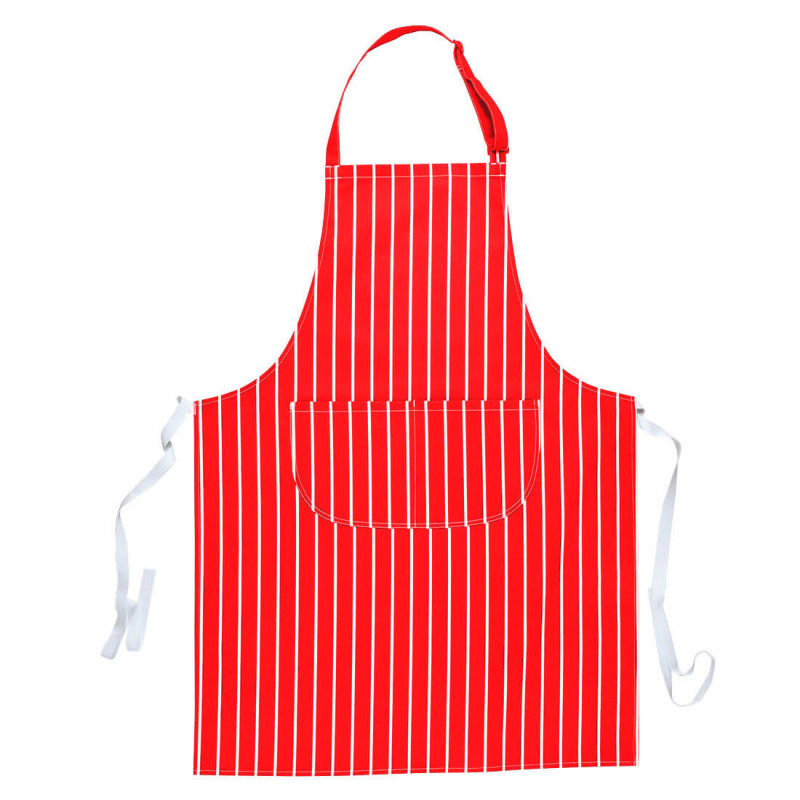 Kuchárska zástera ku krku PORTWEST červená s bielymi pásmi