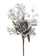 MagicHome Vianočná vetvička s ružou sivá 26 cm
