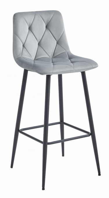 Set tří barových židlí NADO sametové stříbrné (černé nohy) 3 ks