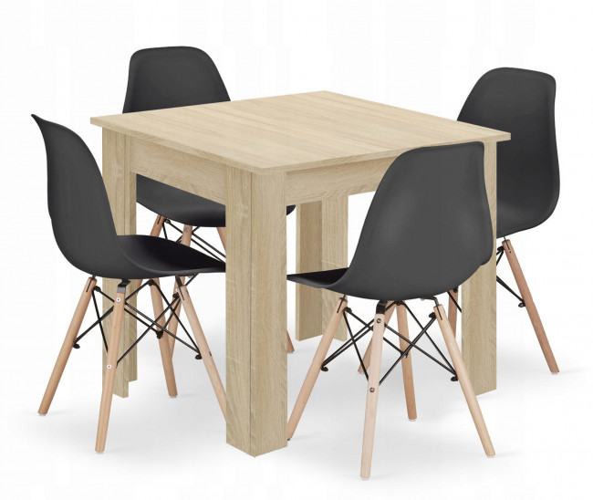 Jedálenský štvorcový stôl dub sonoma so štyrmi stoličkami OSAKA čierne / hnedé