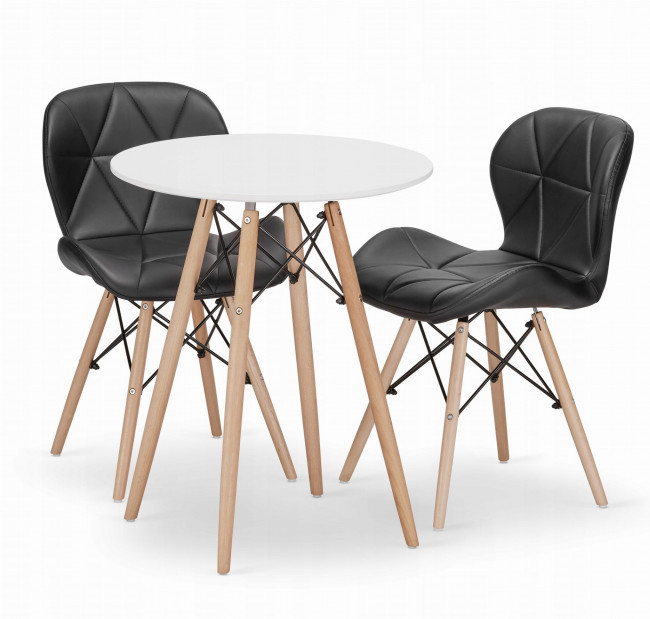 Jedálenský stôl TODI biely 60 cm s dvoma stoličkami LAGO čierne, ekokoža