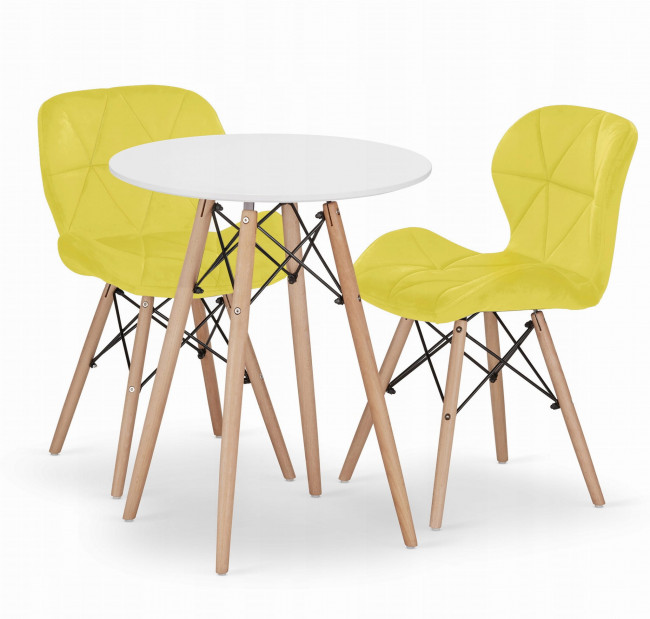 Jedálenský stôl TODI biely 60 cm s dvoma stoličkami LAGO žlté