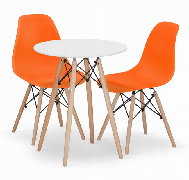 Jedálenský stôl TODI biely 60 cm s dvoma stoličkami OSAKA oranžové
