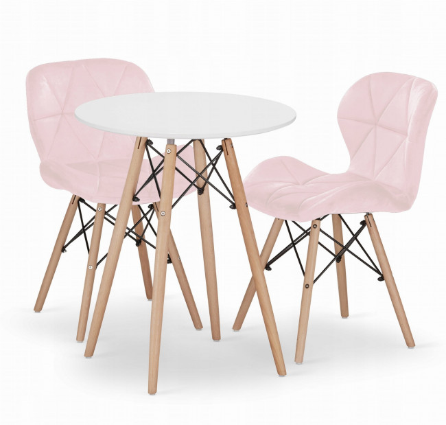 Jedálenský stôl TODI biely 60 cm s dvoma stoličkami LAGO ružové