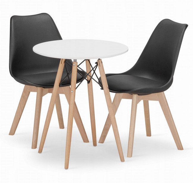 Jedálenský stôl TODI biely 60 cm s dvoma stoličkami MARK čierne
