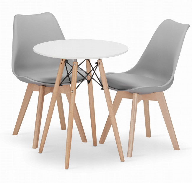 Jedálenský stôl TODI biely 60 cm s dvoma stoličkami MARK sivé
