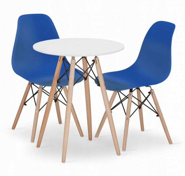Jedálenský stôl TODI biely 60 cm s dvoma stoličkami OSAKA modré