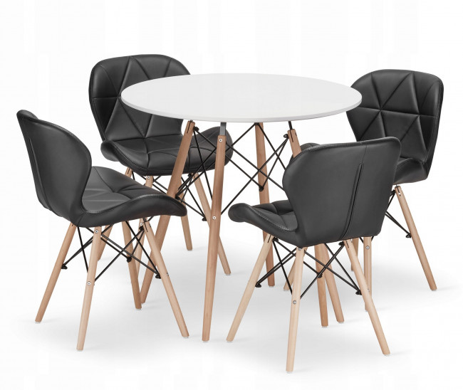 Jedálenský stôl TODI biely 80 cm so štyrmi stoličkami LAGO čierne, ekokoža