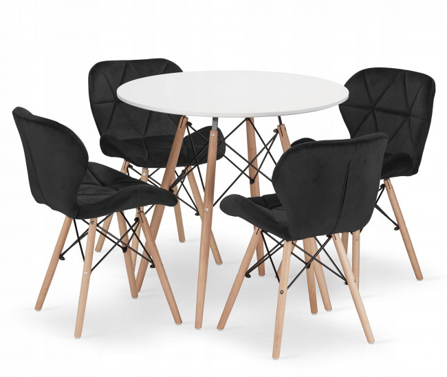 Jedálenský stôl TODI biely 80 cm so štyrmi stoličkami LAGO zamatové čierne