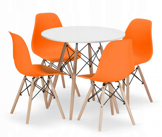 Jedálenský stôl TODI biely 80 cm so štyrmi stoličkami OSAKA oranžové