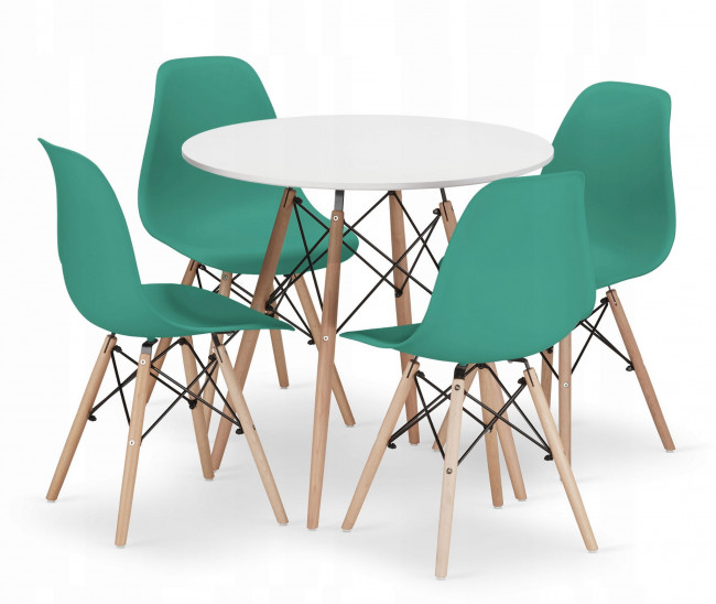 Jedálenský stôl TODI biely 80 cm so štyrmi stoličkami OSAKA zelené