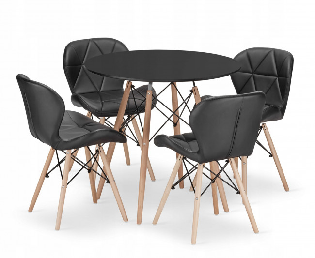Jedálenský stôl TODI čierny 80 cm so štyrmi stoličkami LAGO čierne, ekokoža