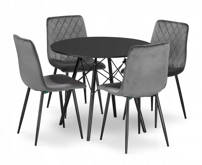 Jedálenský stôl TODI čierny 80 cm so štyrmi stoličkami TURIN tmavosivé