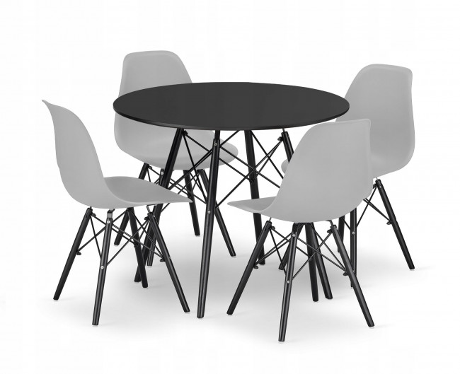 Jedálenský stôl TODI čierny 80 cm so štyrmi stoličkami OSAKA sivé