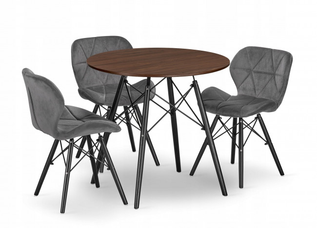 Jedálenský stôl TODI jaseň 80 cm s tromi stoličkami LAGO zamatové sivé