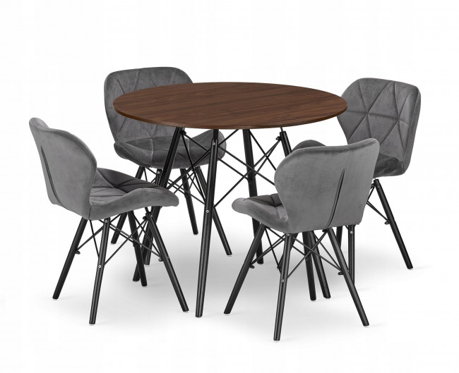 Jedálenský stôl TODI jaseň 80 cm so štyrmi stoličkami LAGO zamatové sivé