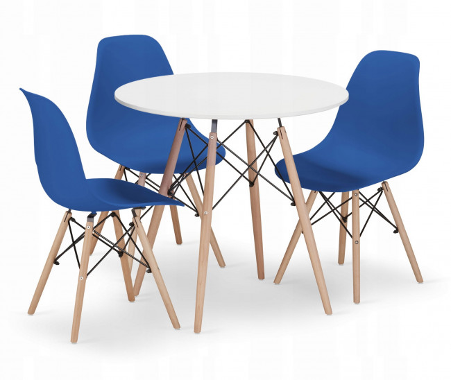 Jedálenský stôl TODI biely 80 cm s tromi stoličkami OSAKA modré