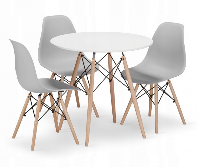 Jedálenský stôl TODI biely 80 cm s tromi stoličkami OSAKA sivé