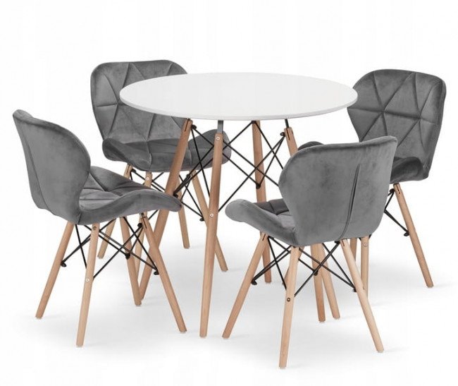 Jedálenský stôl TODI biely 80 cm so štyrmi stoličkami LAGO sivé