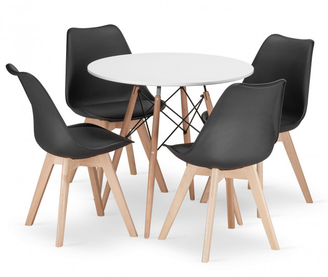 Jedálenský stôl TODI biely 80 cm so štyrmi stoličkami MARK čierne