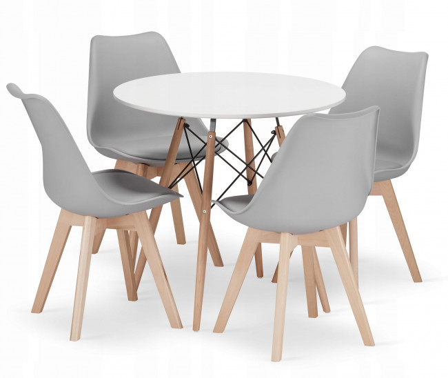 Jedálenský stôl TODI biely 80 cm so štyrmi stoličkami MARK sivé