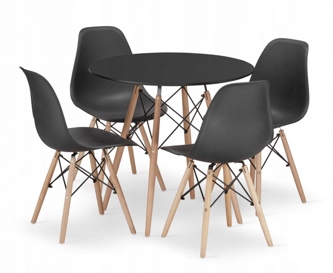 Jedálenský stôl TODI čierny 80 cm so štyrmi stoličkami OSAKA čierne / hnedé