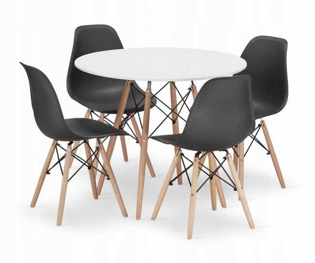 Jedálenský stôl TODI biely 90 cm so štyrmi stoličkami OSAKA čierne