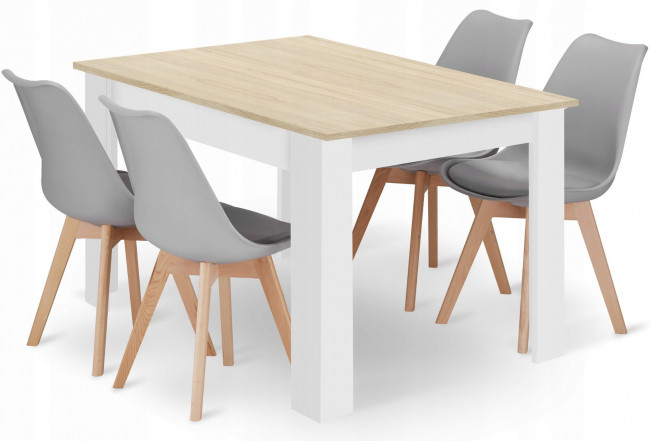 Jedálenský stôl dub sonoma / biely so štyrmi stoličkami MARK sivé / hnedé