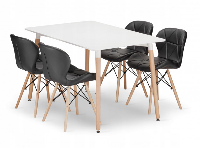 Jedálenský stôl ADRIA biely so štyrmi stoličkami LAGO čierne, ekokoža