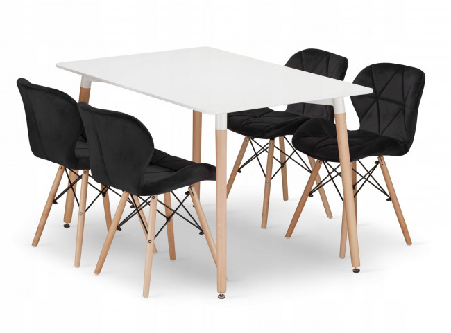 Jedálenský stôl ADRIA biely so štyrmi stoličkami LAGO zamatové čierne