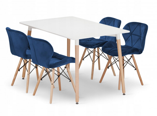 Jedálenský stôl ADRIA biely so štyrmi stoličkami LAGO zamatové granátové