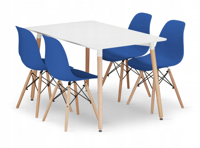 Jedálenský stôl ADRIA biely so štyrmi stoličkami OSAKA modré