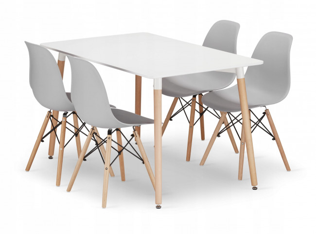 Jedálenský stôl ADRIA biely so štyrmi stoličkami OSAKA sivé