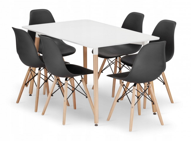 Jedálenský stôl ADRIA biely so šiestimi stoličkami OSAKA čierne