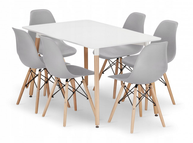 Jedálenský stôl ADRIA biely so šiestimi stoličkami OSAKA sivé