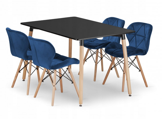 Jedálenský stôl ADRIA čierny so štyrmi stoličkami LAGO zamatové granátové