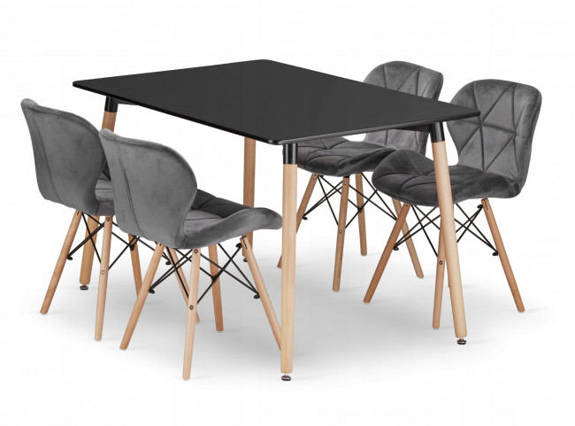 Jedálenský stôl ADRIA čierny so štyrmi stoličkami LAGO zamatové sivé