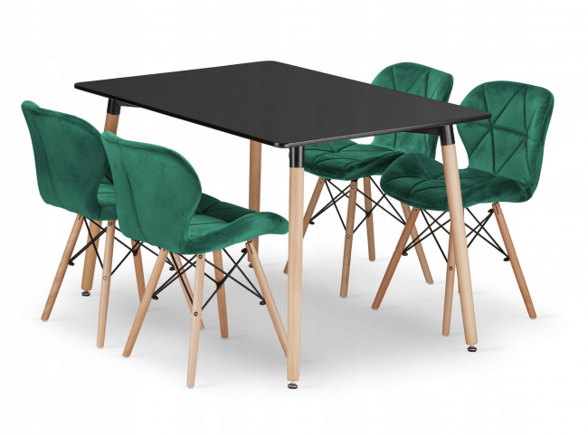 Jedálenský stôl ADRIA čierny so štyrmi stoličkami LAGO zamatové zelené