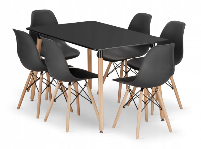Jedálenský stôl ADRIA čierny so šiestimi stoličkami OSAKA čierne / hnedé